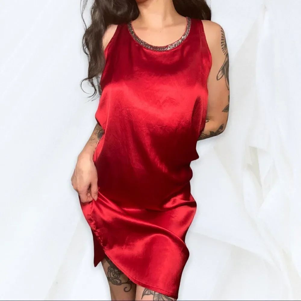 Vintage Kenneth Cole (S) Red Satin Sleeveless Dress